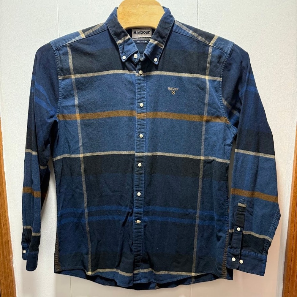 Barbour Tailored Fit Blue Plaid‎ Long Sleeve Button Down Shirt Mens Size XL